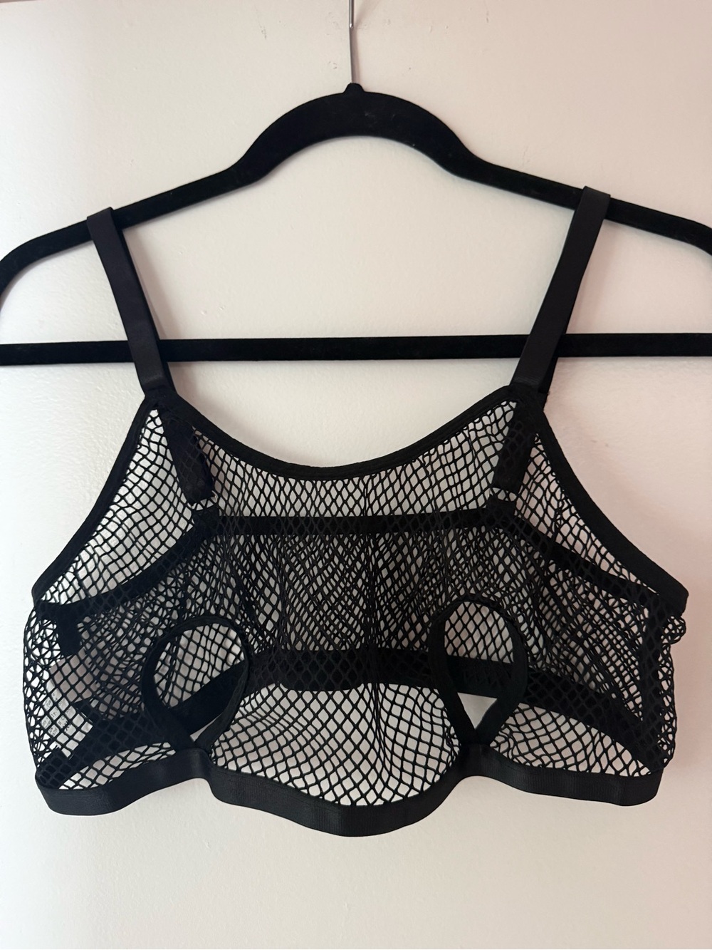 Black Mesh Cutout Bralette Sexy Fishnet Bra Top 2XL